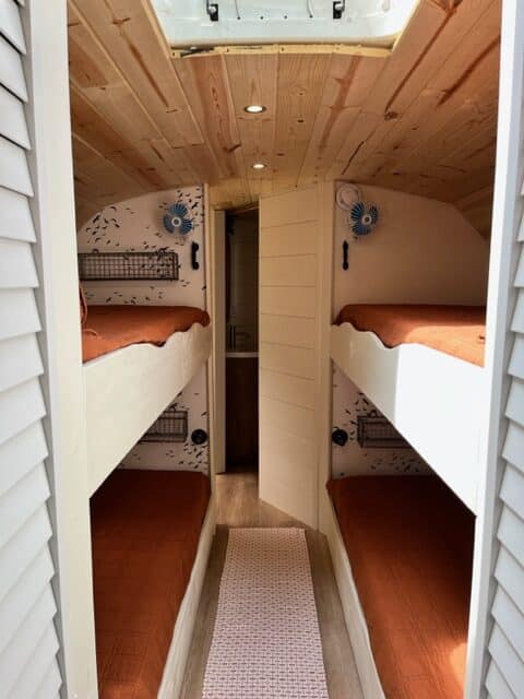 What did you use for a toilet since you didnt mention a black water tank? How about an eating table?